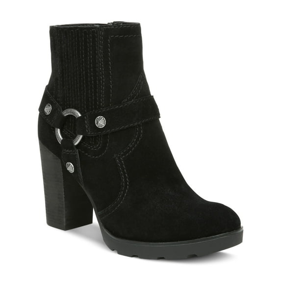 ZODIAC Womens Black Harness Goring Studded Arch Support Comfort Aidan Round Toe Block Heel Zip-Up Leather Dress Booties 5.5 M