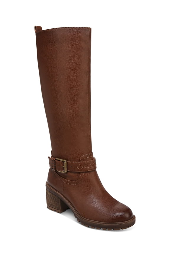 Womens Brown Cushioned Goring Buckle Accent Lug Sole Georgia Round Toe Block Heel Zip-Up Riding Boot 9.5 M