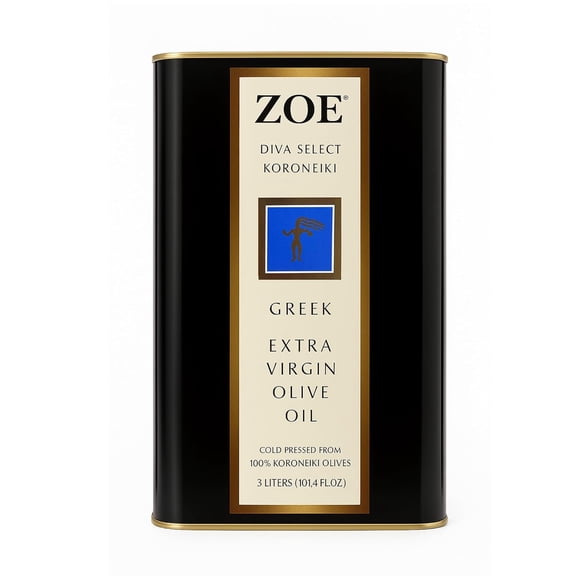 ZOE Diva Select Koroneiki Greek Extra Virgin Olive Oil 3 L (101.4 fl oz) Tin, Cold Pressed, 100% Koroneiki Olives