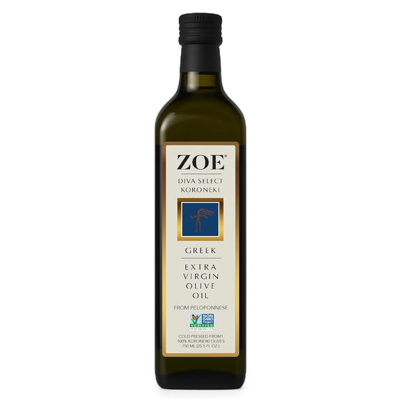 ZOE Diva Select Koroneiki Greek Extra Virgin Olive Oil, Cold Pressed, 100% Koroneiki Olives, 25.5 fl oz (750mL)