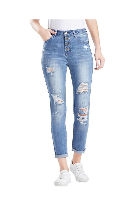 Junior 5 Pocket Button Skinny Ankle Jeans Blue Size 5 B4HP