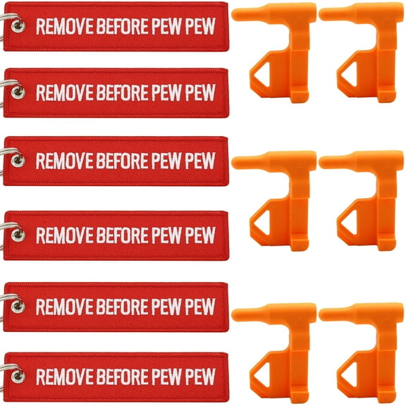 ZOEKIM 6 PCS Chamber Safety Flags Keychain with 6 Bright Red Tags, Quality Embroidered Text, NOT Printed, Remove Before Pew Pew