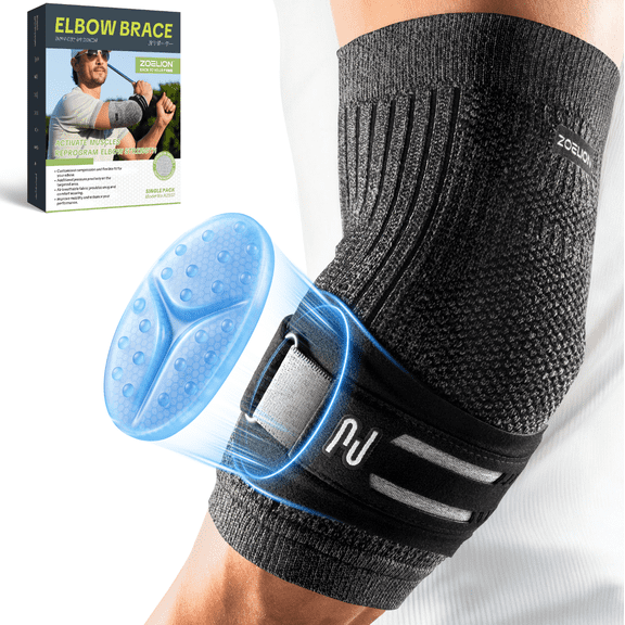 ZOELION Elbow Brace with Removable Compression Strap,Elbow Sleeve for Tennis & Golfers,Black,L