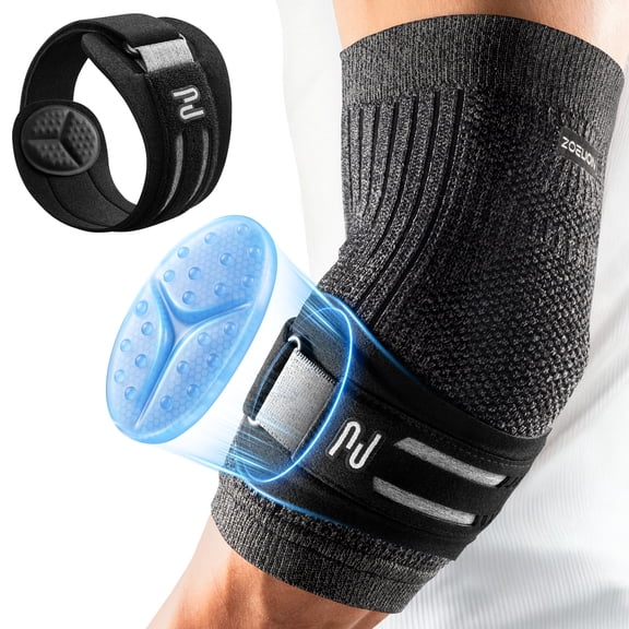 ZOELION Elbow Brace with Removable Compression Strap,Elbow Sleeve for Tennis & Golfers,Black,L