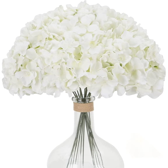ZOELNIC 10 Pcs Fake Hydrangea Artificial Flowers, White Hydrangea Silk Flower Heads with Stems for Home Wedding Party Home Decor