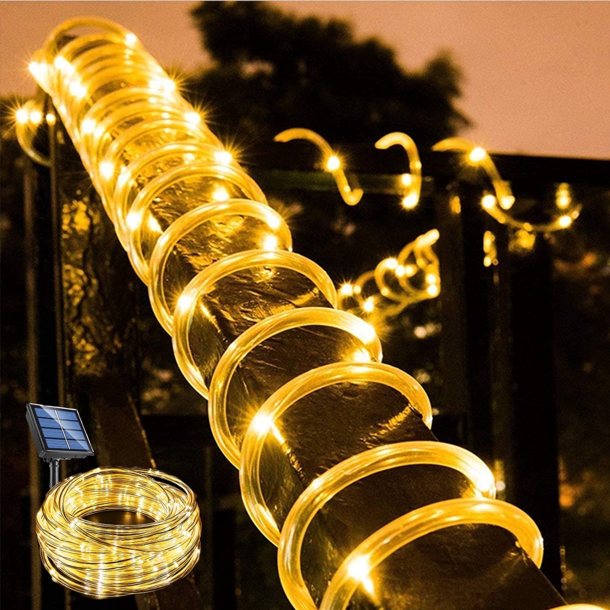 ZOELNIC 100 LEDs 40ft Solar Rope Tube Lights Waterproof String Lights with 8 Lighting Mode Outdoor Garden Decorative Lights for Christmas Wedding Party, Warm White