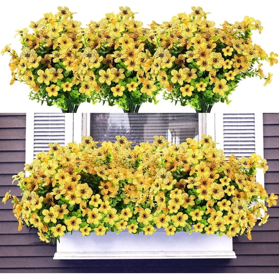 ZOELNIC 12 Bundles Artificial Fake Flowers Outdoors, Realistic UV Resistant Faux Plants with Silk Flowers for Outside Planters Window Box Front Porch Summer Decoration