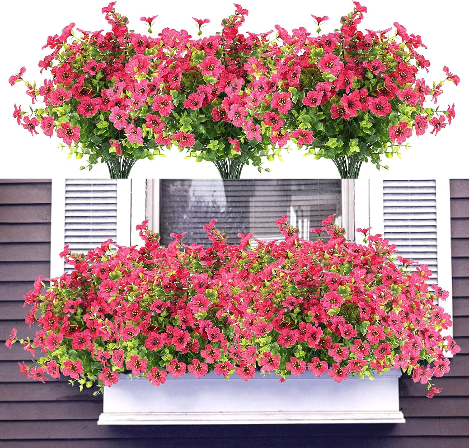 ZOELNIC 12 Bundles Artificial Fake Flowers Outdoors, Realistic UV Resistant Faux Plants with Silk Flowers for Outside Planters Window Box Front Porch Summer Decoration