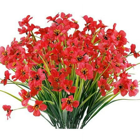 ZOELNIC 12 Bundles Artificial Flowers Outdoor UV Resistant Fake Flowers No Fade Faux Plants Garden Porch Window Box Decorating (Deep Red)