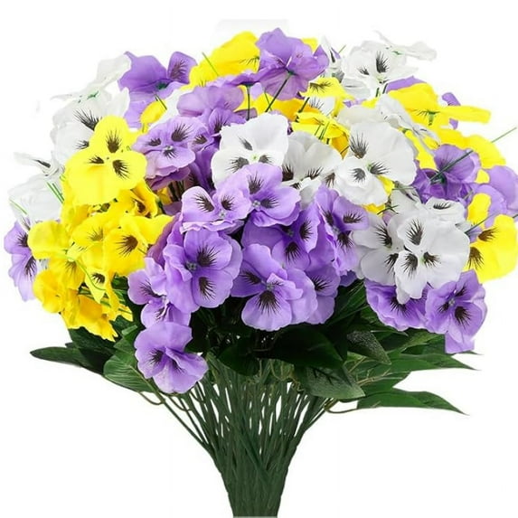ZOELNIC 12 Bundles Artificial Pansy Flowers Outdoor Colorful Fake Flowers UV Resistant No Fade Faux Outdoor Plants Garden Porch Window Box Decorating