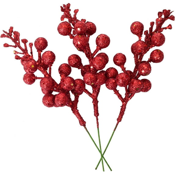 ZOELNIC 12 Pack Christmas Glitter Berries Stems, 8 Inch Artificial Christmas Picks for Christmas Tree Ornaments, DIY Xmas Wreath, Crafts, Holiday and Home Decor, Red