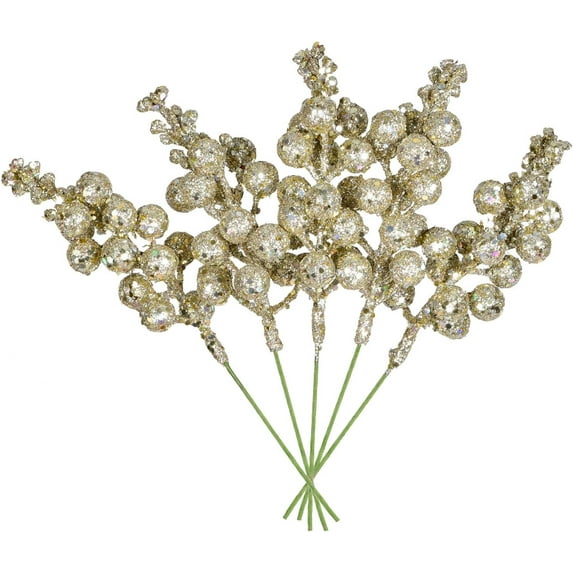 ZOELNIC 12 Pack Christmas Glitter Berries Stems, 8 Inch Artificial Christmas Picks for Christmas Tree Ornaments, DIY Xmas Wreath, Crafts, Holiday and Home Decor, Champagne