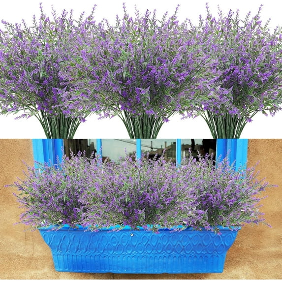 ZOELNIC 12PCS Artificial Flowers for Outdoors UV Resistant Fake Flowers Faux Plants for Hanging Garden Porch Window Box Home Indoor Decor Outside Decoration (Purple)