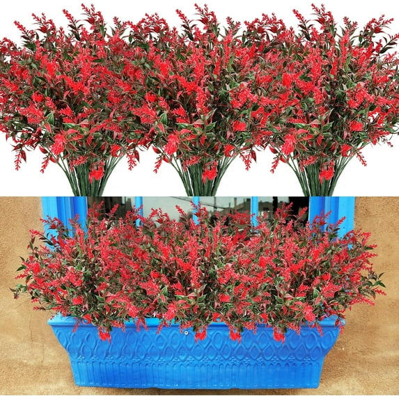 ZOELNIC 12PCS Artificial Flowers for Outdoors UV Resistant Fake Flowers Faux Plants for Hanging Garden Porch Window Box Home Indoor Decor Outside Decoration (Red)
