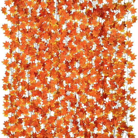 ZOELNIC 12Pcs Fall Leaf Garland, Hanging Vines Garland Artificial Fall Maple Leaves Garland Thanksgiving Decor for Home Wedding Fireplace Party