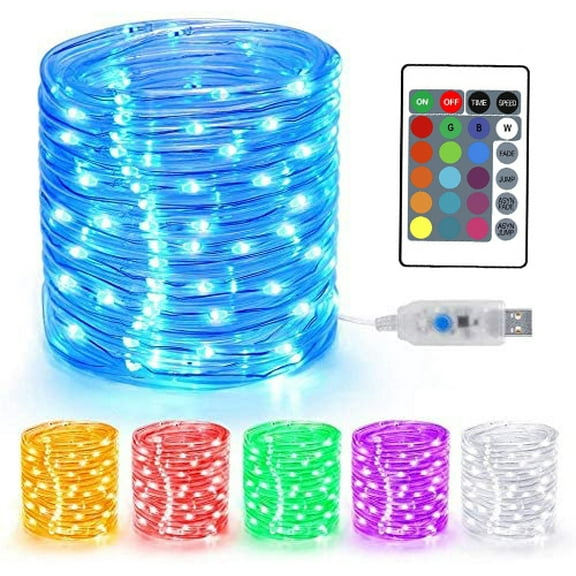ZOELNIC 16 Colors Rope Lights 100LEDs Fairy String Light USB Waterproof Remote Control Garden Wedding Christmas Halloween Thanksgiving Decorations