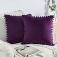 thumbnail image 1 of ZOELNIC 18"x18'' Pack of 2 Pom Poms Velvet Cushion Cover Decorative Throw Pillow Covers for Home Bench Sofa Bed, Dark Purple, 1 of 2