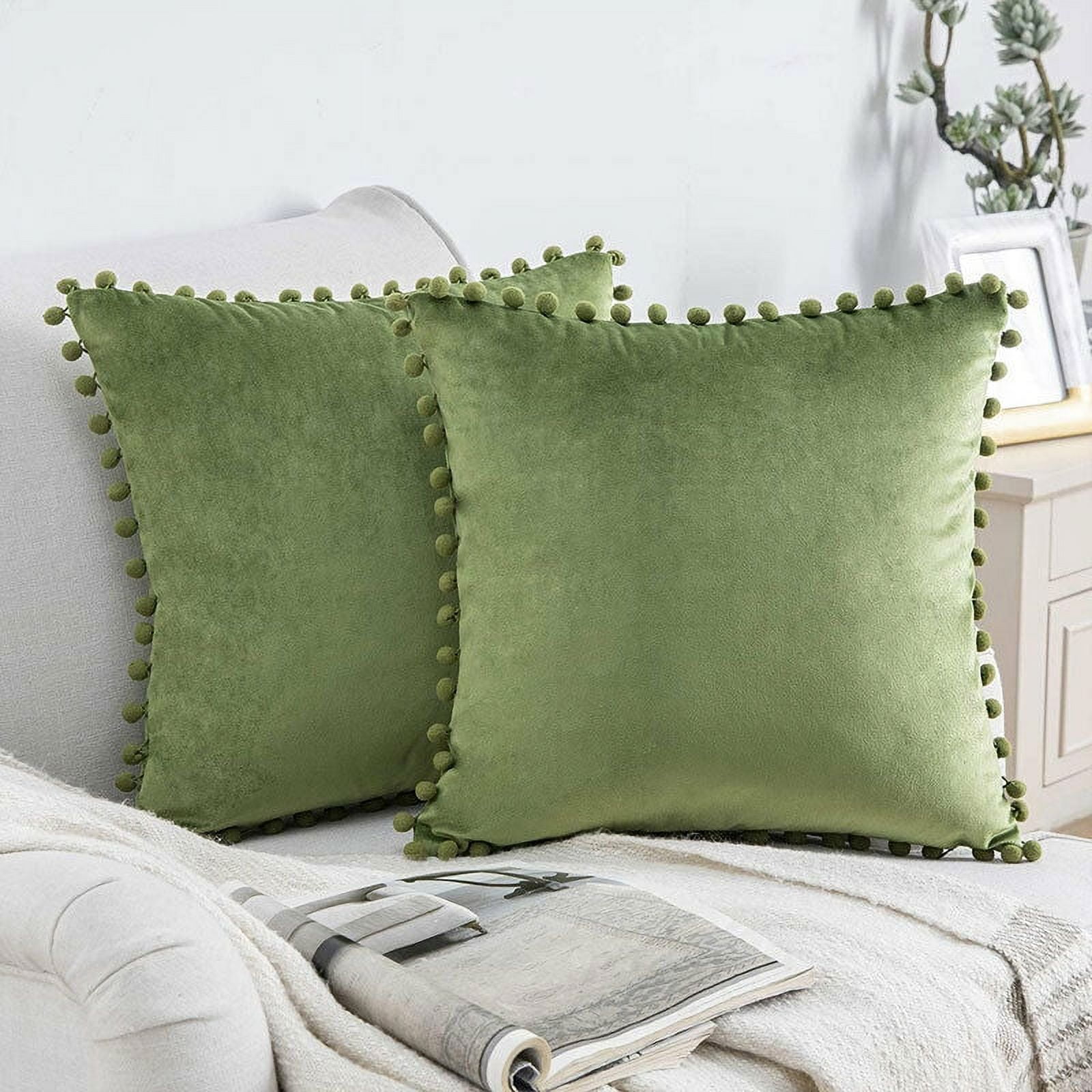 Green Velvet Cushion Covers with Pom Poms Pack of 2 in Senegal at XOF 37439 Rating 5