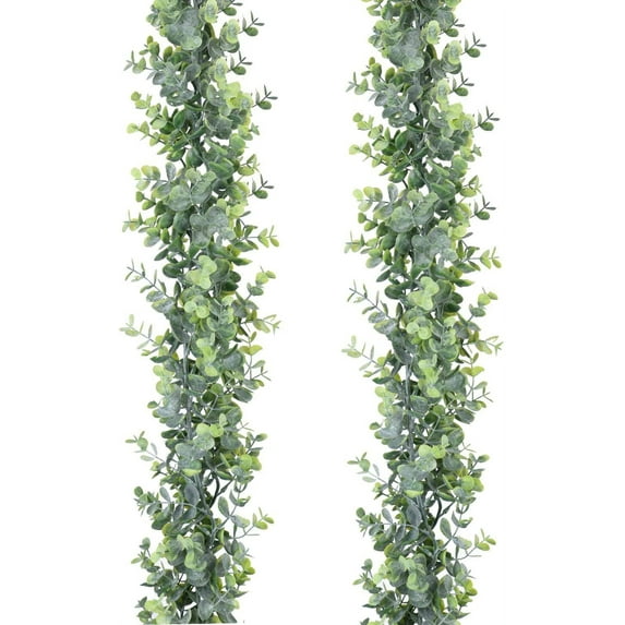 ZOELNIC 2 Pack Faux Eucalyptus Garland Plant, Artificial Vines Hanging Eucalyptus Leaves Greenery Garland for Wedding Backdrop Arch Wall Decor, 6 Feet/pcs UV Protected Indoor Outdoor