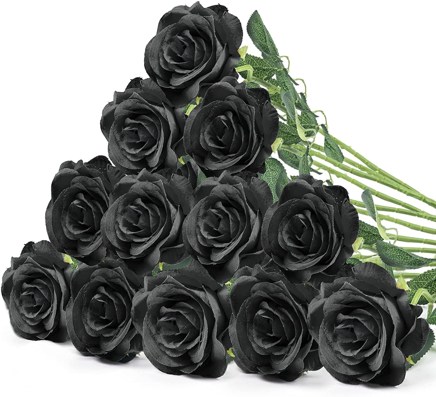 ZOELNIC 24Pcs Rose Artificial Flowers, Black Fake Roses Realistic Silk Roses with Single Stems, Faux Roses Bouquet for Wedding Centerpieces Bridal Shower Party Home Table Decorations