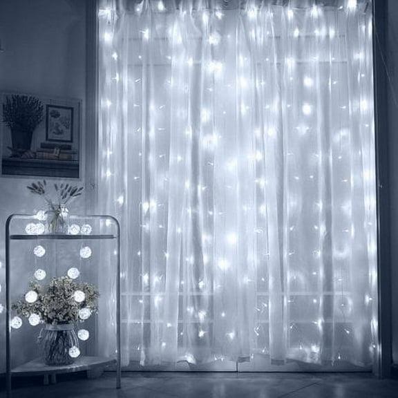 ZOELNIC 2Pack 9.8ft x 9.8ft LED Curtain Lights, Starry Christmas String Light, Decoration for Festival, Wedding, Party, Living Room, Bedroom Dorm Cool White