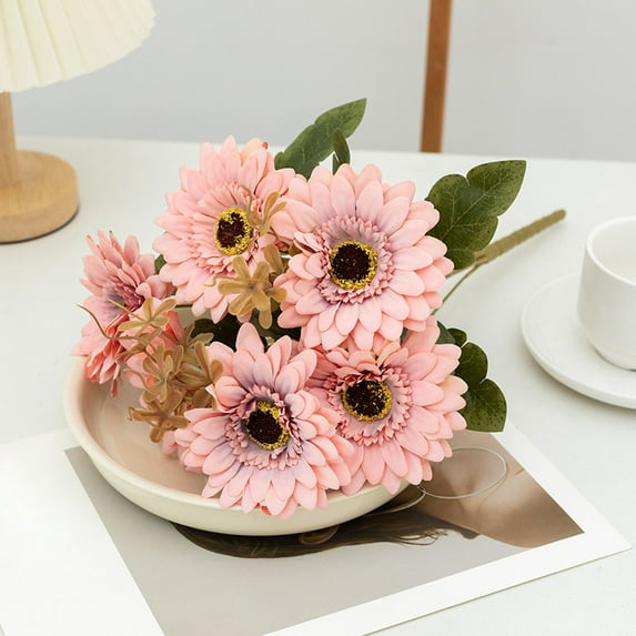 ZOELNIC 2Pcs Artificial Chrysanthemum Bouquet Fake Flowers Plants Silk Flower Arrangements Plastic Floral Table Centerpieces for Home Kitchen Garden Party Décor, Pink
