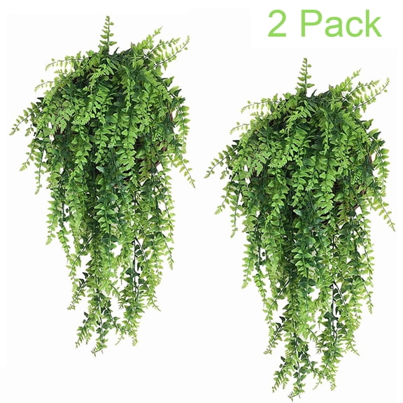 ZOELNIC 2pcs Artificial Boston Fern Plants Vines Persian Green Greenery Fake Hanging Plant Faux Rattan Garland