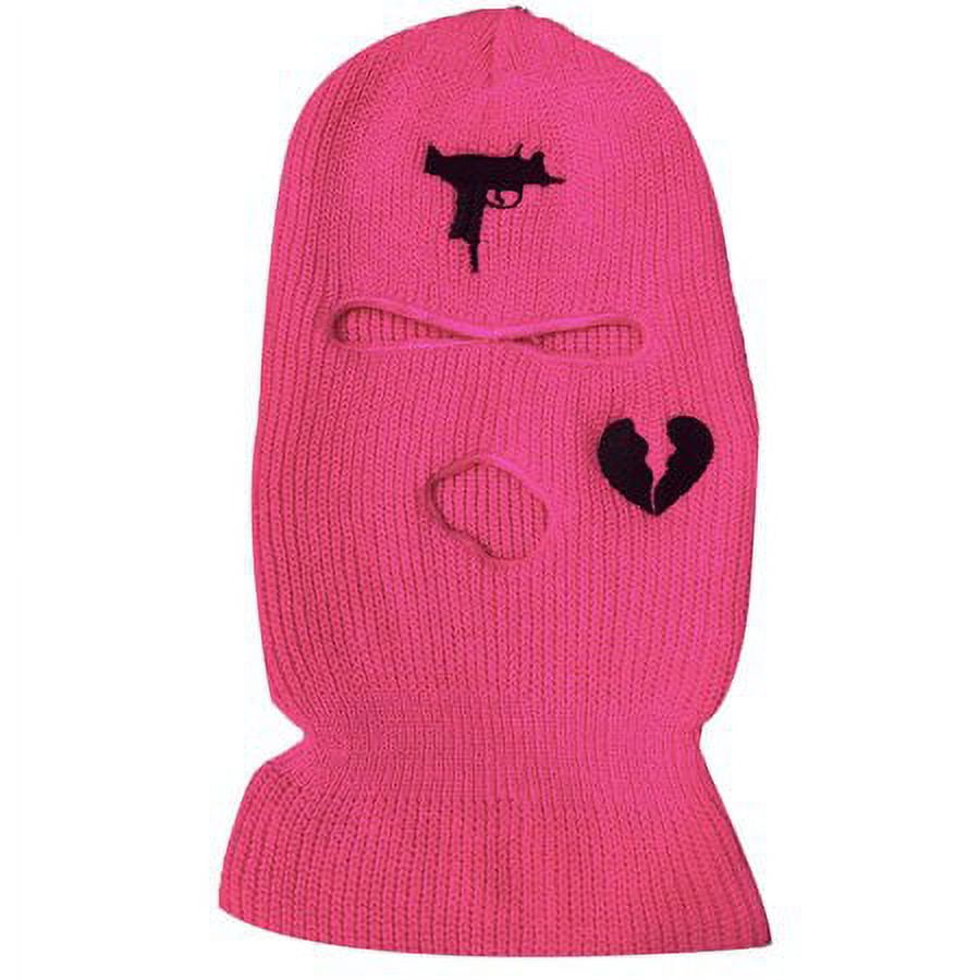 ZOELNIC 3-Hole Ski Mask Woolen Knitted Hat Winter Warm Outdoor Cycling  Windproof Mask Balaclava Rose Red 