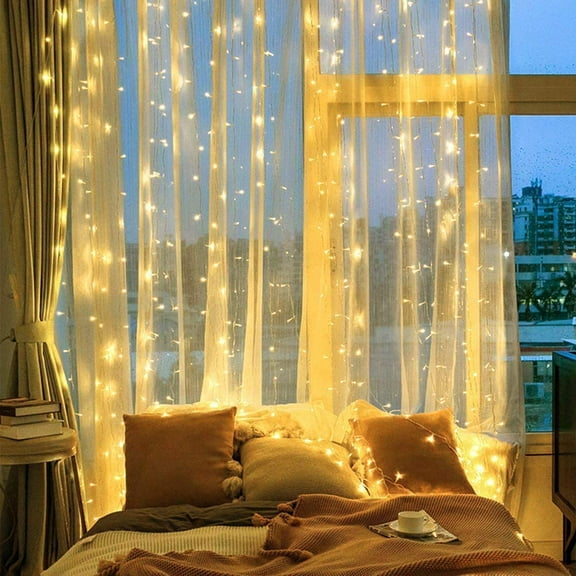 ZOELNIC 300LED White Lights Fairy String Curtain Lights Plug in Christmas Tree Party Hanging Home Decoration