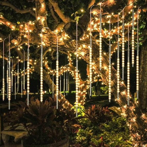 ZOELNIC 30CM 8 Tubes 192 LED Meteor Shower Rain Lights Waterproof Falling String Lights for Wedding Party Christmas New Year Decoration Warm White