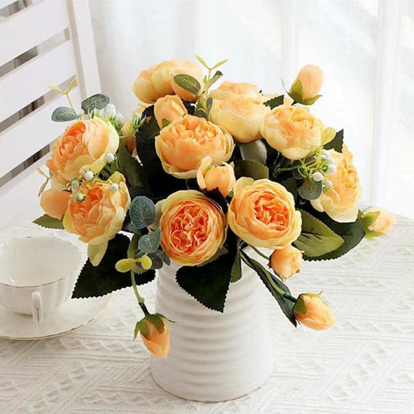 ZOELNIC 3PACK Artificial Flowers Silk Peony Rose Real Touch Fake Flowers Single Stem with 5