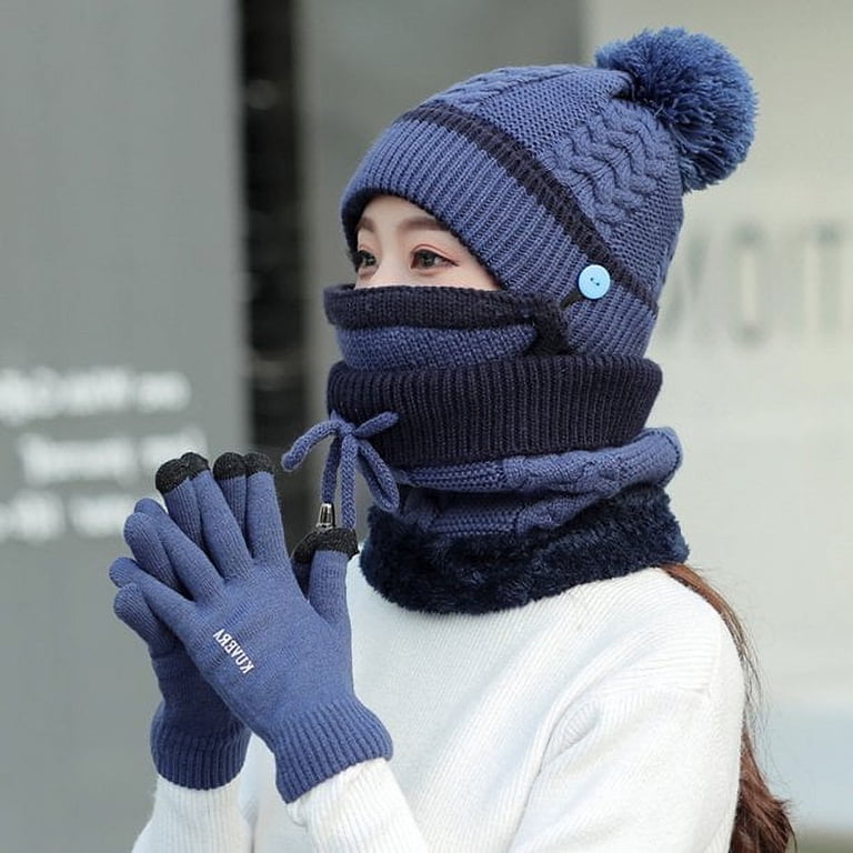 Women\'s Winter Knit Hat Beanie Scarf with Touch Screen Gloves Set, Blue Winter Warm Beanie Hat Scarf and Touchscreen Gloves Set 3 in  main image 4