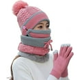 thumbnail image 1 of ZOELNIC 4PCS Women Beanie Hat Pom Scarf Mask Knitted Touch Screen Gloves Set Winter Warm Outdoor Hat, Pink, 1 of 5