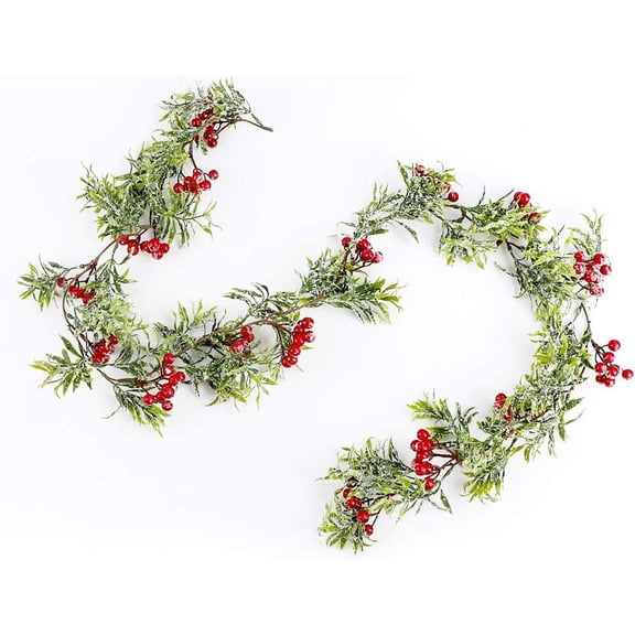 ZOELNIC 5.4FT Red Berry Garland Christmas Artificial Xmas Artificial Vine Garland for Home Winter Indoor Outdoor Garden Gate Decoration New Year Holiday Fireplace Decor