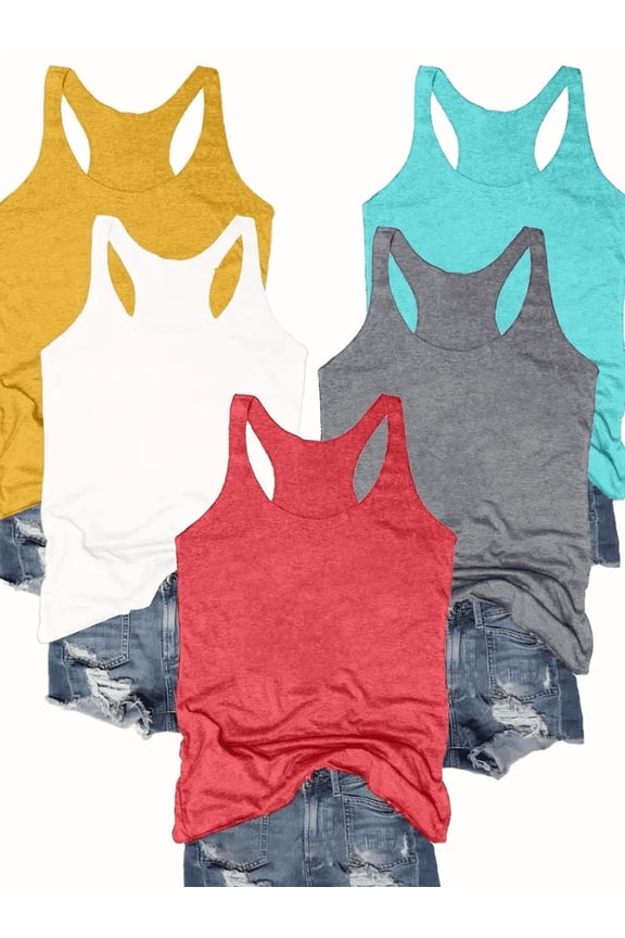 5 Pack Womens Tank Tops Crew Neck Sleeveless Racerback Summer Basic Fitted Womens Tops, XL