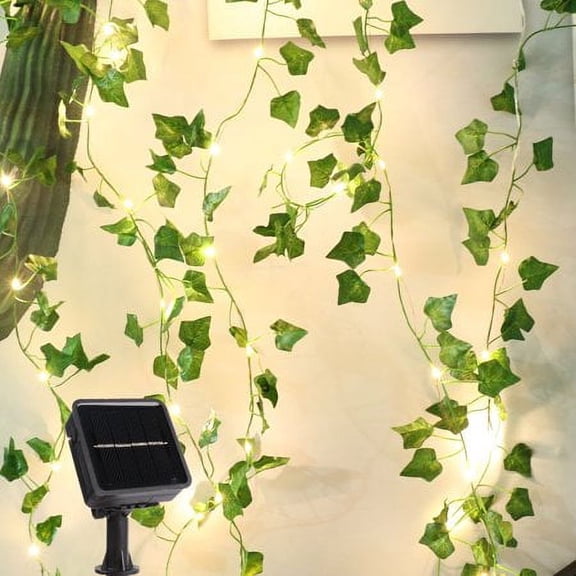 ZOELNIC 5M Warm White String Light, Artificial Ivy Garland Fake Green Leaf String Lights, Solar Powered Vine Hanging Garland