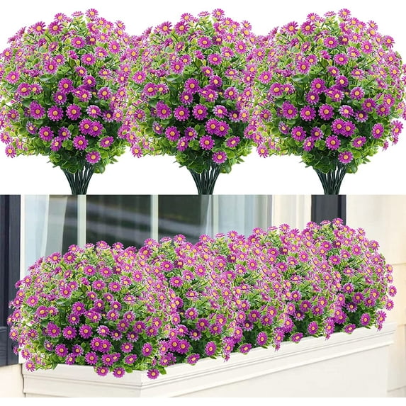 ZOELNIC 6 Bundles Artificial Daisies Flowers for Garden, UV Resistant Fake Greenery Decor for Window Indoor Office,Orchid