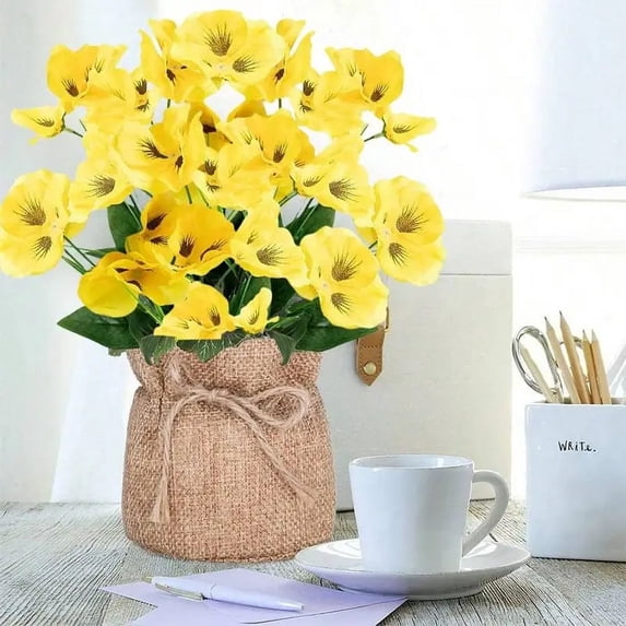 ZOELNIC 6 Bundles Artificial Fake Pansies Outdoors Flowers UV Resistant Silk Pansy Plastic Faux Plants for Home Outside Garden Window Box Farmhouse Planters Front Door Porch Patio Decor, Yellow