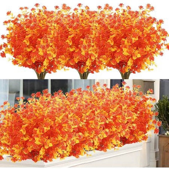 ZOELNIC 6 Bundles Artificial Fall Flowers No Fade Faux Plants, Fake Indoor Outdoor Greenery Autumn Decorations for Thanksgiving Christmas Wedding Party Home Garden Fireplace Decor (Gold Yellow)