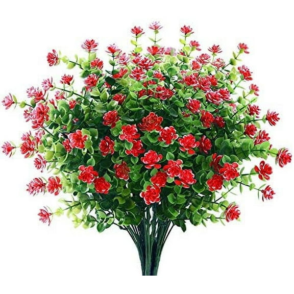 ZOELNIC 6 Bundles Artificial Flowers Outdoor Fake Flowers for Decoration UV Resistant No Fade Faux Plastic Plants Garden Porch Window Box Décor(red)