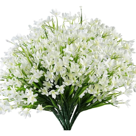 ZOELNIC 6 Bundles Artificial Flowers Outdoor UV Resistant Fake Plants Faux Plastic Daffodils Flower in Bulk for Hanging Planters Outside Porch Vase Home Window Decoration (White)