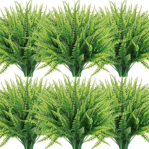 ZOELNIC 6 Bundles Artificial Outdoor Plants UV Resistant No Fade Greenery Fake Boston Fern Bushes Artificial Shrubs for Indoor Outside Home Ground Porch Garden Decor