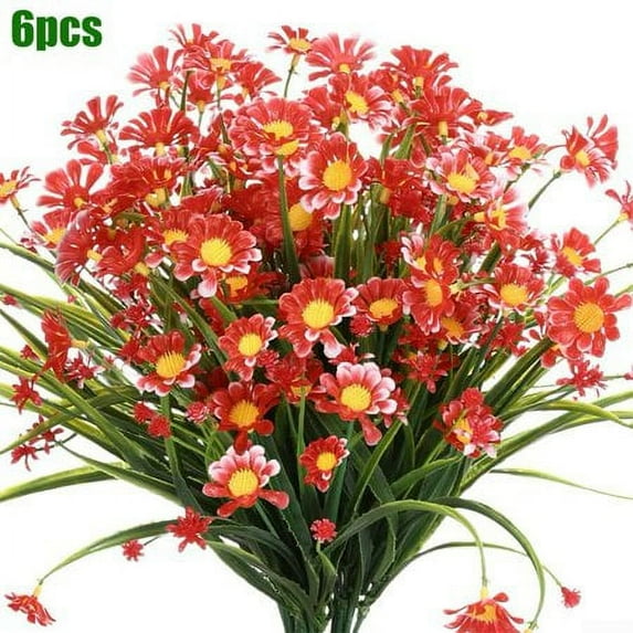 ZOELNIC 6 Bundles Outdoor Artificial Daisies Fake Flowers Shrubs Hanging for Wedding Party Flowers Decorations Home