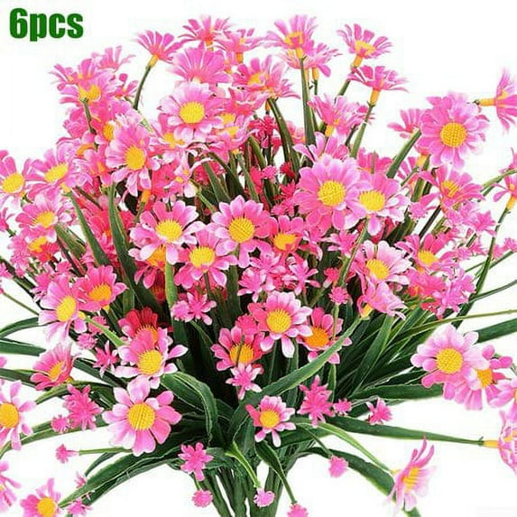 ZOELNIC 6 Bundles Outdoor Artificial Daisies Fake Flowers Shrubs Hanging for Wedding Party Flowers Decorations Home