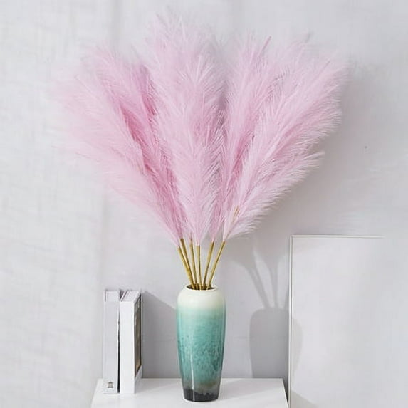 ZOELNIC 6Pcs Eye-catching Artificial Pampas Grass Dried Reed Flowers Bouquet Faux Silk Flower Anti Fade 7 Forks Fake Pampas Grass for Home Decoration Supplies-Pink