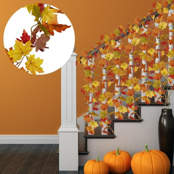 ZOELNIC 6ft Artificial Fall Maple Leaf Garland - Artificial Autumn Garland Hanging Fall Leave Vines for Thanksgiving Decor 2PACK