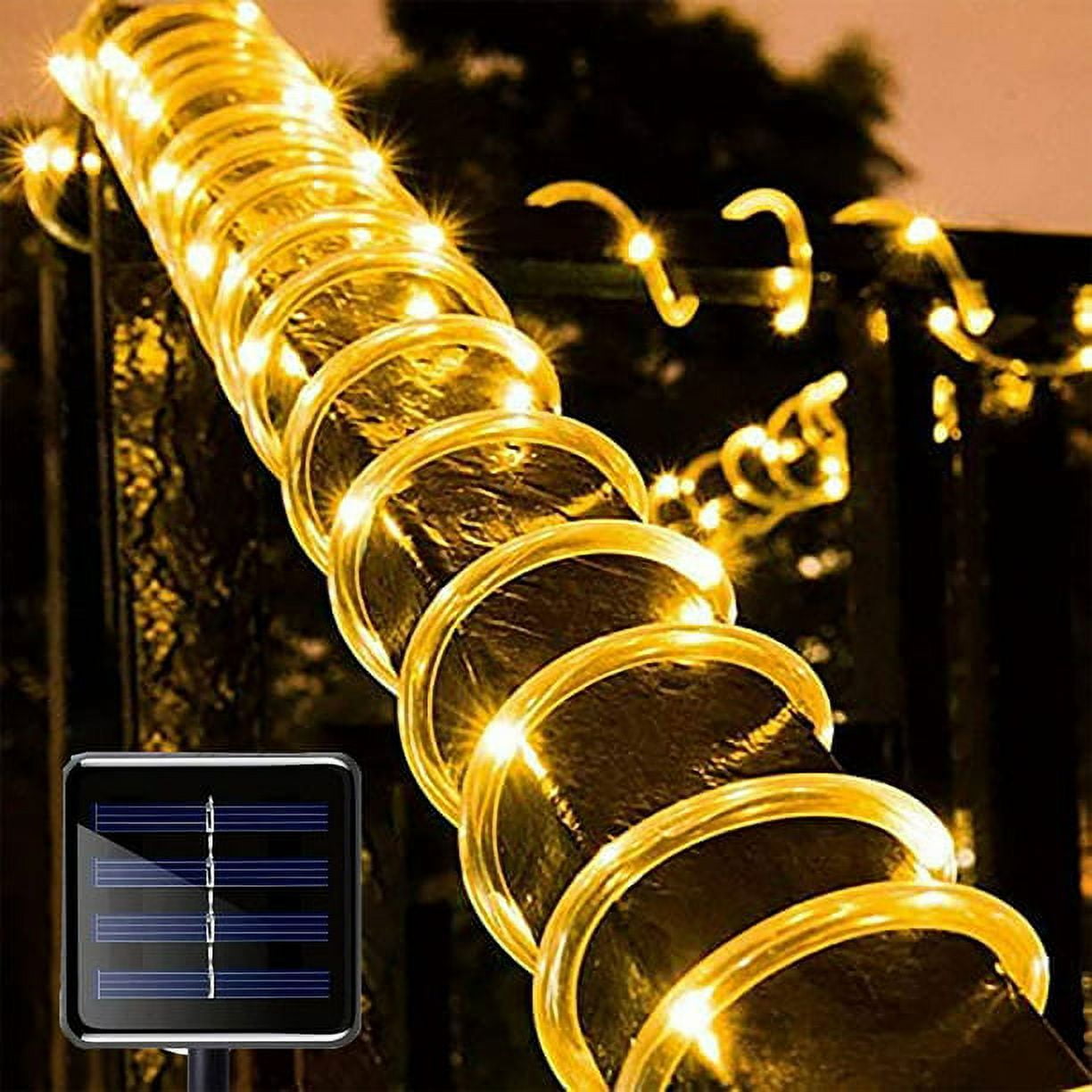 ZOELNIC 73ft 200LEDs Christmas Solar Powered Rope Tube String Lights Strip Outdoor Garden Xmas Tree Holiday Decor Fairy Lights, Warm White
