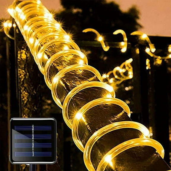ZOELNIC 73ft 200LEDs Christmas Solar Powered Rope Tube String Lights Strip Outdoor Garden Xmas Tree Holiday Decor Fairy Lights, Warm White