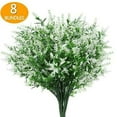 thumbnail image 1 of ZOELNIC 8 Bundles Artificial Flowers Plastic Fake Outdoor Plants Faux Uv Resistant Decor for Home Wedding Party School, White, 1 of 3