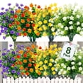 thumbnail image 1 of ZOELNIC 8 Bundles Outdoor Artificial Flowers UV Resistant Fake Boxwood Plants Faux Plastic Greenery for Indoor Outside Plants Garden Home Spring Decoration (Color Mix), 1 of 6